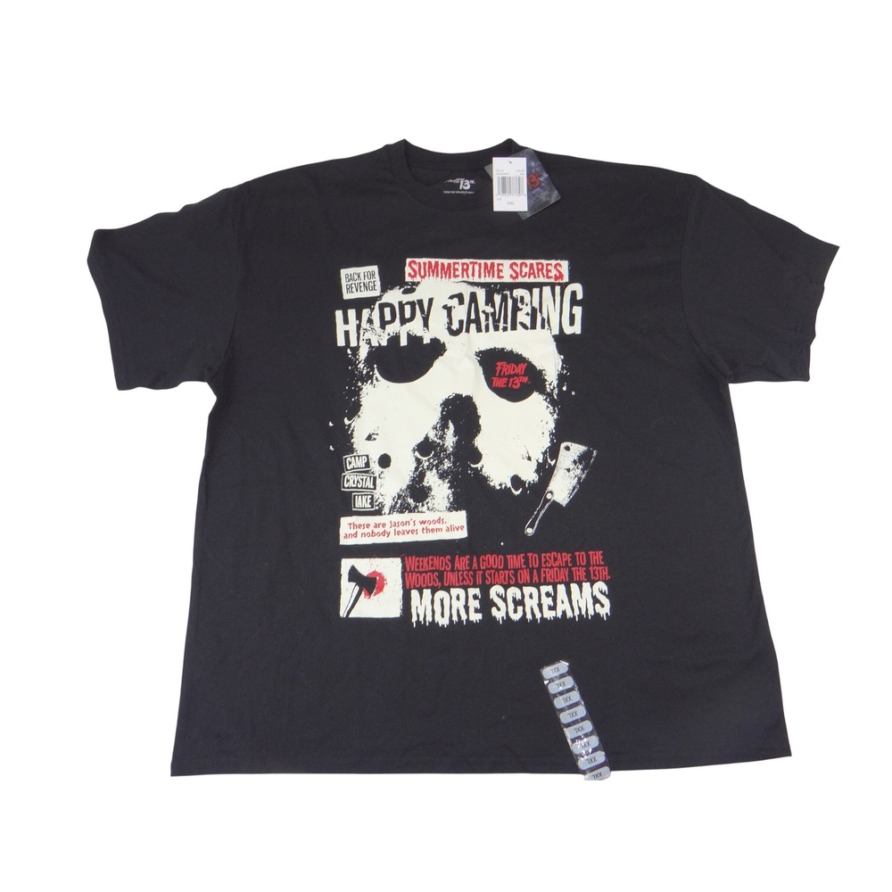 Friday the 13th Jason Voorhees Happy Camping Black Graphic T-Shirt XXL 3592